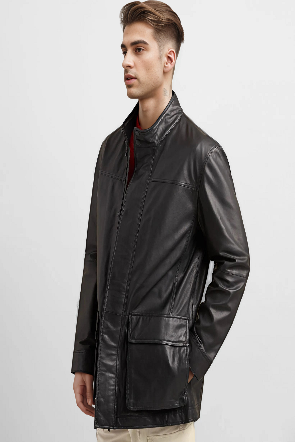 leather trench coat, men's leather trench coat, long leather trench coat, black leather trench coat