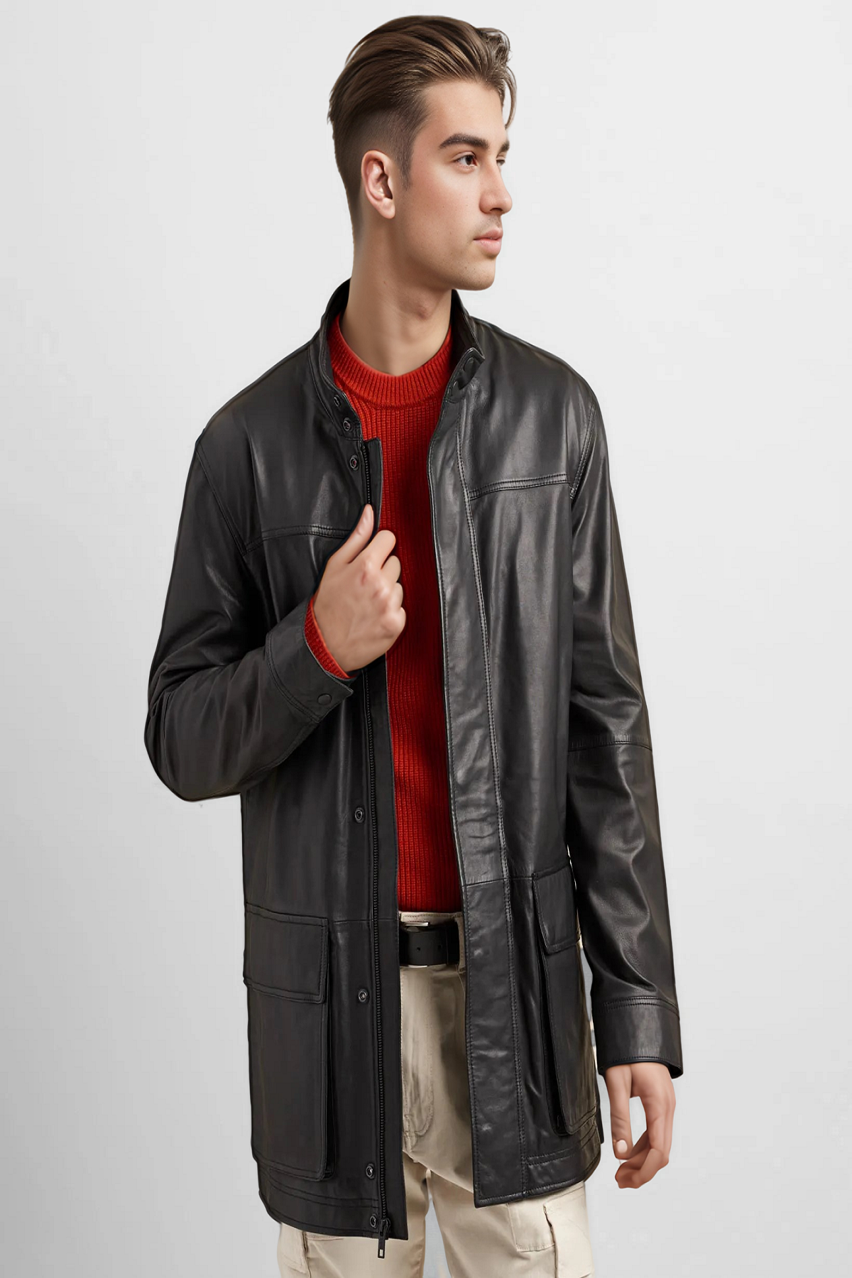 affordable leather trench coat, real leather trench coat belted leather trench coat, slim-fit leather trench coat, waterproof leather trench coat