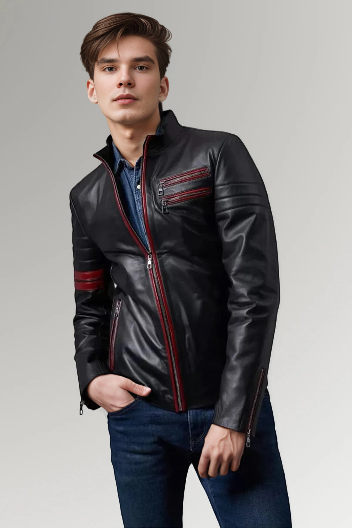 sheep veg tanned black leather jacket