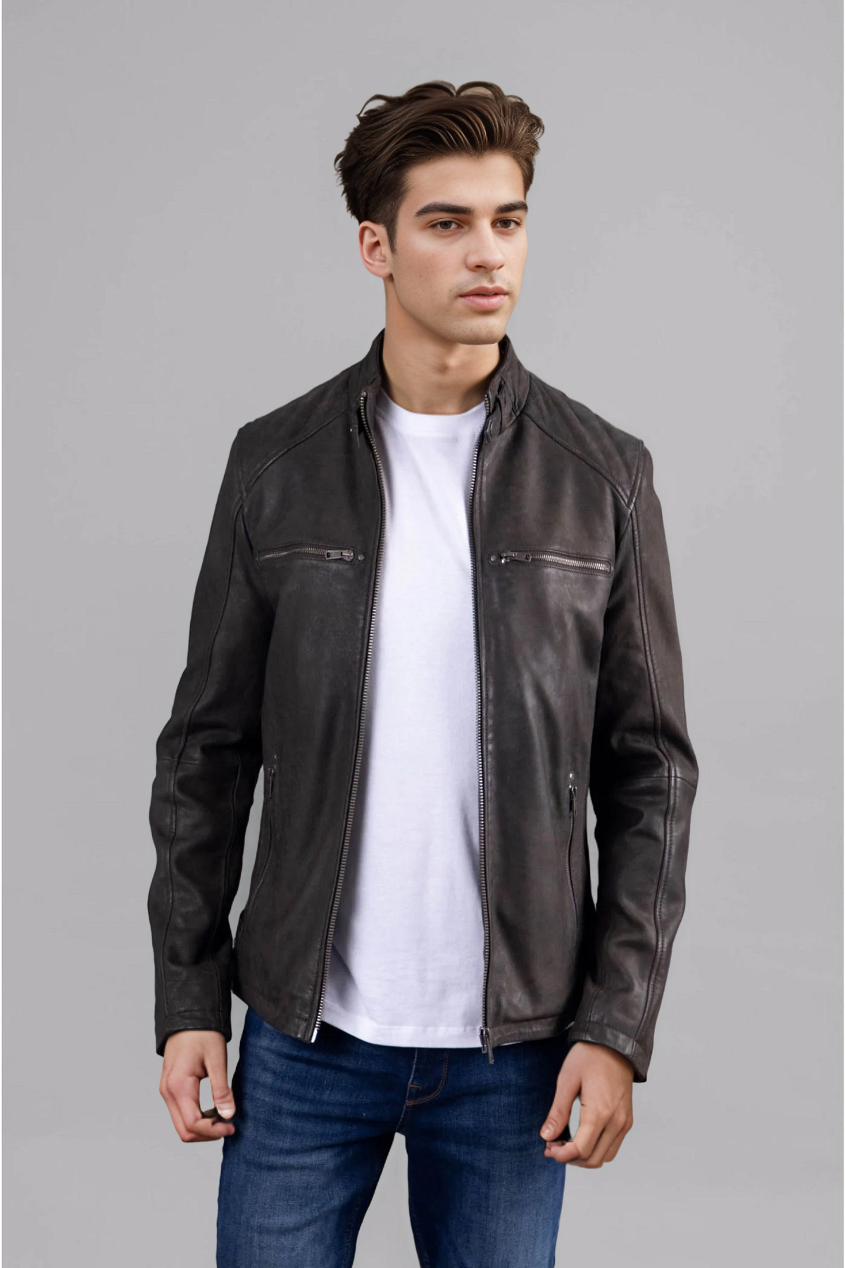 black nubuck real leather cafe racer jacket, cafe racer leather jacket, men's cafe racer leather jacket, cafe racer leather jacket, varsity café racer leather jacket, Slim-fit leather jacket, suede leather jacket nubuck leather jacket